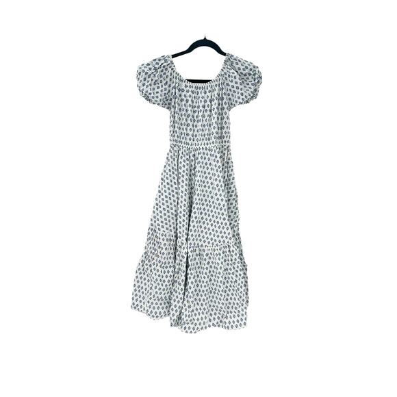 Caroline Consta Bardot Mini Flounce Dress Cap Sleeve Printed White Size XS - Picture 7 of 13